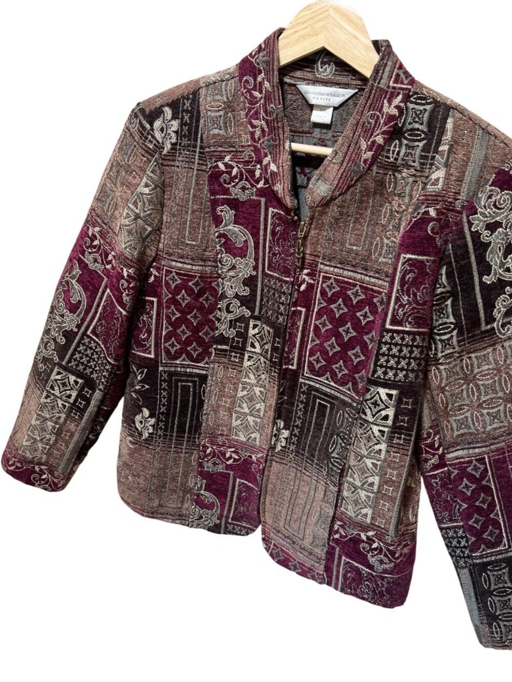 Christopher & Banks Petite Vintage 90s Tapestry Jacket Zip Front Multicolor Poly